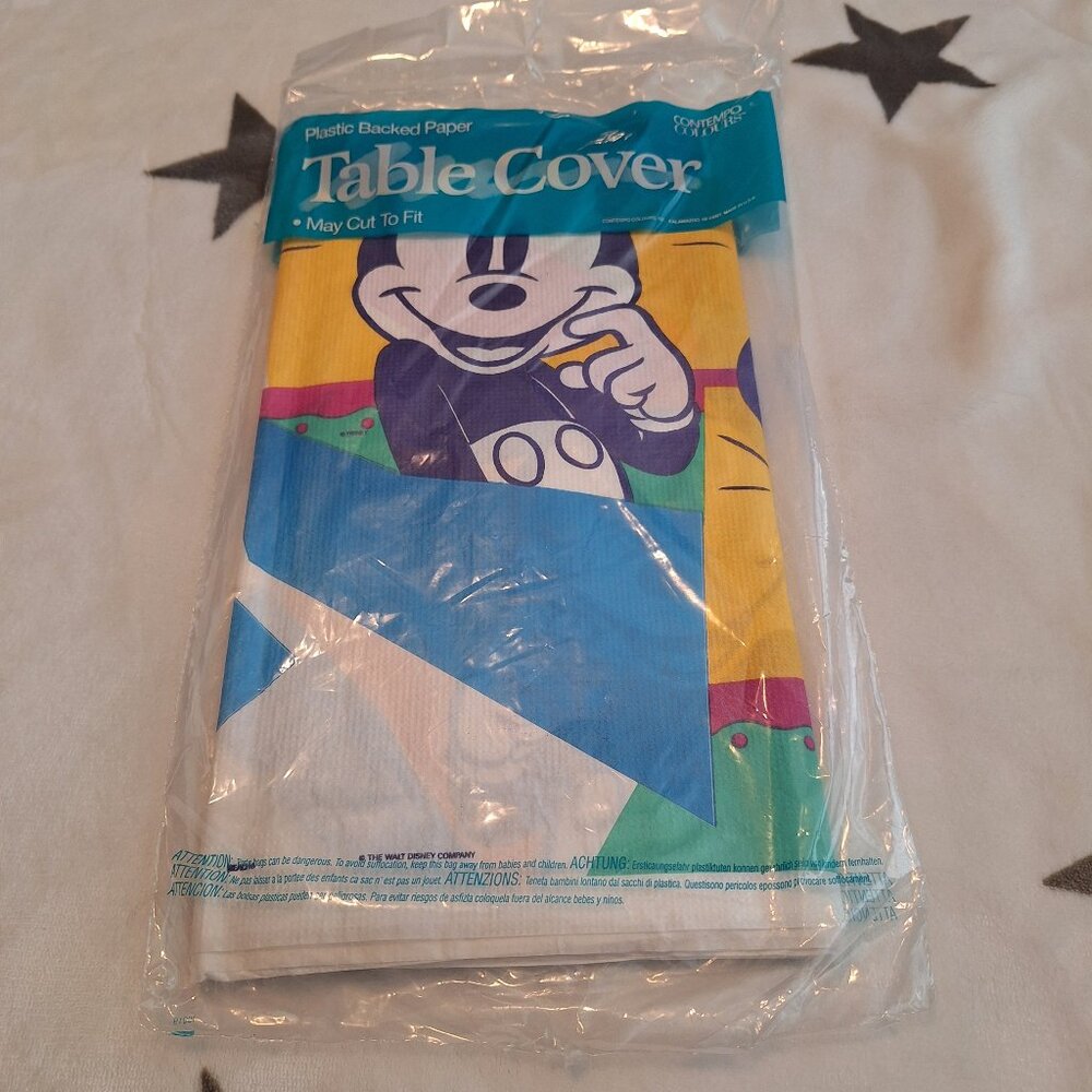 Vintage 90's Color Pop Disney Hip Mickey‎ Mouse Plastic Backed Paper Table Cover